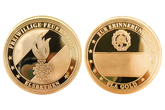 Detailansicht der Personalisierte Feuerwehrmedaille in Gold mit individueller Prägung